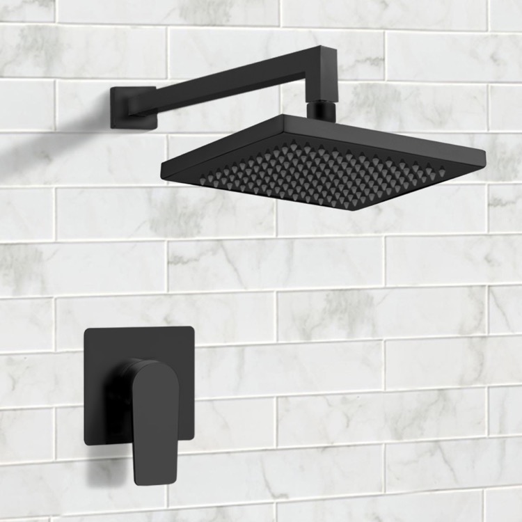 Shower Faucet Matte Black Shower Faucet Set with 8 Inch Rain Shower Head Remer SS41